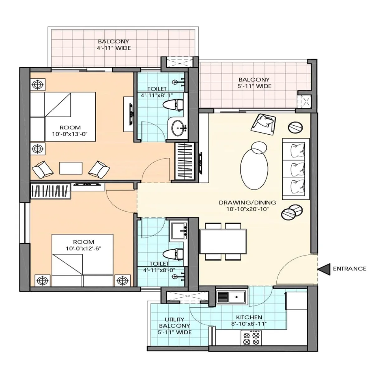 Floor plan — 1,261 sqft